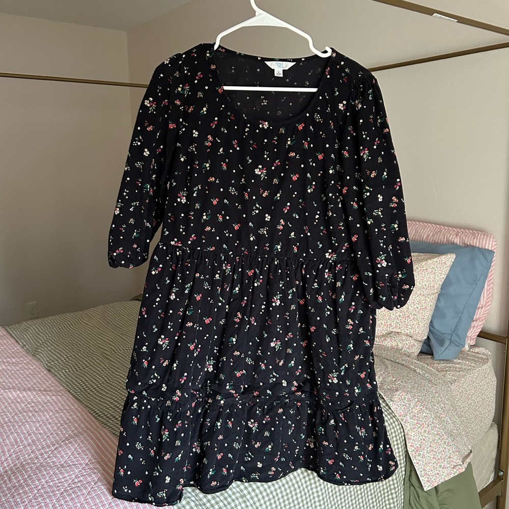 Floral Black Corduroy Dress